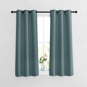 NICETOWN Greyish Blue Short Blackout Curtains for Bathroom - Window Treatment Thermal Insulated Grommet Light Blocking Curtains & Drapes for Bedroom/Kitchen (2 Panels, W37 x L48) (37"W x 48"L (Pack of 2))