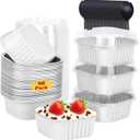 5oz/80pack Mini Cake Pans with Lids,LNYZQUS Foil Cupcake Cups Small Brownie Baking Tins,Square Disposable Ramekins Mini Cheesecake Containers Muffin Holders-White
