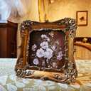 4x4 Small Vintage Picture Frame, Antique Bronze Gold Ornate Square Photo Frame, Wall Hanging or Tabletop Display, Decorative Floral Design Retro Home Decor, Photo Gallery Art
