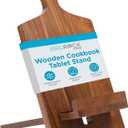 BIRDROCK HOME Wooden Cookbook Tablet Stand for Kitchen Counter | Acacia Wood Recipe Holder | Multi-Purpose Decorative Bookstand | Ipad, Bible | Tabletop Display w/Cord Hole | Easy Assembly - Brown