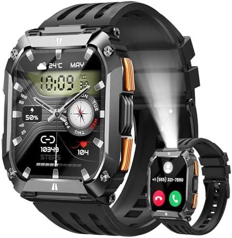 Military Smart Watches for Men (Answer/Make Calls), 2.02'' Fitness Smart Watch for Android and iPhone, Waterproof Fitness Tracker with Blood Pressure/Heart Rate/Sleep/100+ Sport Modes, Watches for Men