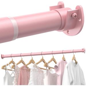 Closet Rods for Hanging Clothes, 17 to 28 Inches Stepless Adjustable Metal Closet Rod, 1.3 Inches Heavy Duty Clothes Hanging Rod for Closet Wardrobes Laundry RV, Pink