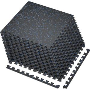 SUPERJARE 0.4'' Thick 12 Pcs 48 Sq Ft Rubber Top Exercise Equipment Mats, High Density EVA Foam Mats with Rubber Top, Interlocking Gym Flooring for Home Gym, Protective Workout Mat, Black/Blue