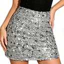 SOFIA'S CHOICE Women Sequin Skirts Mini Pencil High Waisted Sparkly Skirt Party Night Out Silver-1 Medium (Silver, M)