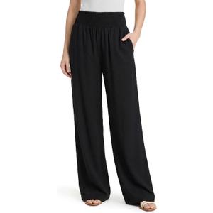 Zylioo Tall Pants for Women Long Inseam Wide Leg Palazzo Pants High Waisted Flowy Summer Beach Pants with Pockets, XL