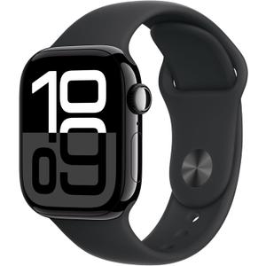 Apple Watch Series 10 [GPS 42mm case] Smartwatch with Jet Black Aluminum Case with Black Sport Band - S/M. Fitness Tracker, ECG App, Always-On Retina Display, Water Resistant