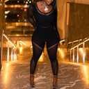 WEICHUJIAN Women Sexy See Through Womens Jumpsuit Outfits Mesh Hollow Out Crop Top Bodycon Long Sleeve Rompers (Black, Small/Medium)