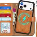 TUCCH Compatible with iPhone 17 Pro Max Detachable Wallet Case with 4 Card Holder, Wireless Charging PU Leather Flip Folio with RFID Blocking Stand Wrist Strap Shockproof Cover, Textured Light Brown