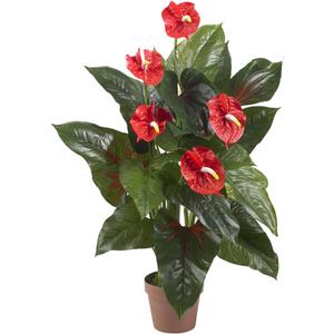 Nearly Natural 3ft. Anthurium Silk Plant (Real Touch), Red