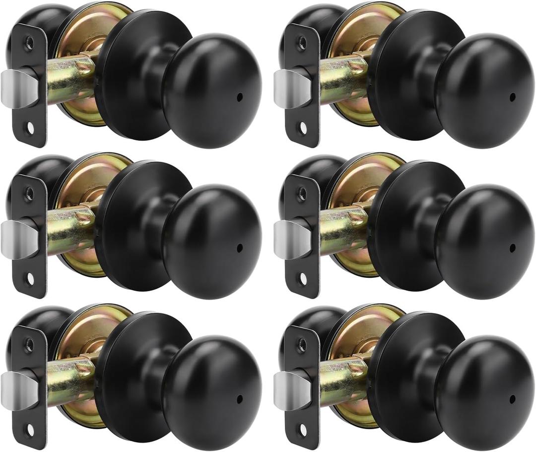 Goldenwarm Black Interior Door Knobs, Matte Black Bedroom Door Knob, Door Knobs Interior Bulk, Privacy Door Knob for Bedroom or Bathroom(6 Pack)