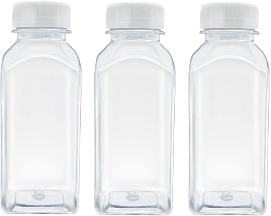 3 Pcs 8 Ounce Plastic Juice Bottles, Reusable Bulk Beverage Containers for Juice, Milk and Other Beverages, White lid