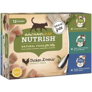 Nutrish Rachael Ray Natural Wet Cat Food, Chicken Lovers Variety Pack, 2.8 Ounce Cup (Pack of 12), Grain Free (EXP 09/18/25)