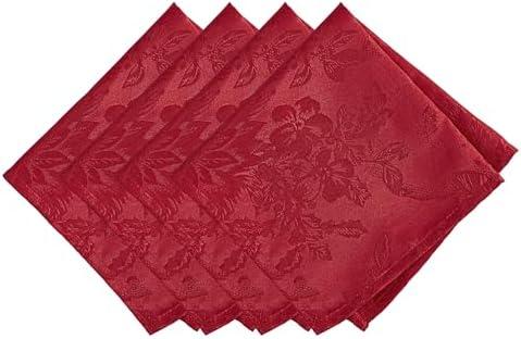 Elrene Home Fashions Poinsettia Elegance Jacquard Christmas/Holiday Cloth Dinner Napkins, Set of 4, 17"x17", Red