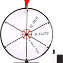 12 Inch Heavy Duty Prize Spinning Wheel with Iron Base Stand, 6 Blank Slots White Tabletop Spin Wheel Spinner with Dry Erase Markers and Eraser for Carnival Trade Show Game
