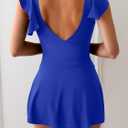 c One Piece Swimdress Tummy Control Ruffle Swimsuit for Women Tie Knot Swim Dresses V Neck Bathing Suit Skirt Royal Blue, M