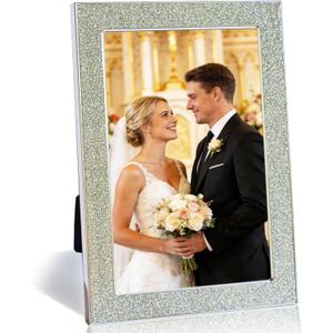 Enamel Picture Frames 4x6, 4 by 6 Silver Glittering Photo Frame with Real Glass & Velvet Back, Sparkling Metal frame for Tabletop or Wall, Amazing Weddings Graduation Gift & Wall Art Decor