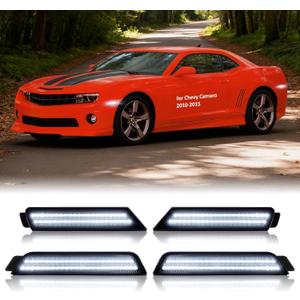 Bestview 4PCS LED Side Marker Lights for Chevy Camaro 2010 2011 2012 2013 2014 2015, White Front & Rear Fender Side Markers, Smoked Lens Driver & Passenger Side Bumper Lights