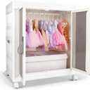 Large Closet Armoire for 18" Doll Clothes & Accessories - Stackable, Organizer Wardrobe Cabinet with Mysterious Gifts 10Pcs, Hanging Rod, Magnetic Doors, Lockable Wheel, and Extra Canvas Bin