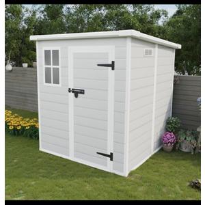 KEIKI 6x6 FT Outdoor Resin Storage Shed, Polypropylene Storage Shed with Floor & Window & Lockable Door & Vents, Garden Shed Tool Shed for Home Backyard Garden Lawn Pool Supplies, Light Grey