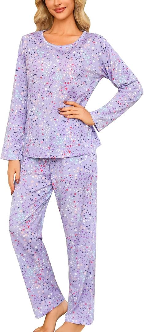 ENJOYNIGHT Womens Pajama Set Cotton Long Sleeve Pjs Two Piece Sleepwear with Pockets (Medium, Purple)