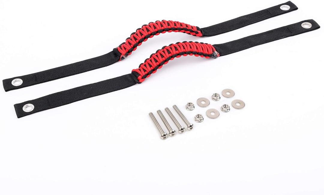 Savadicar 2 Pack Roll Bar Grab Handles for 2018-2024 Jeep Wrangler JL JLU 4XE & Gladiator JT, Roof Top Paracord Handle for Secure Grip, Essential Interior Accessories, Red