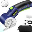 Cordless Electric Scissors: 4V Rechargeable Rotary Cardboard Cutter, 3000mAh Battery, with LED Light, 2 Blades, Box Cutter for Fabric Carpet Carton Plastic Leather Cloth (Blue)