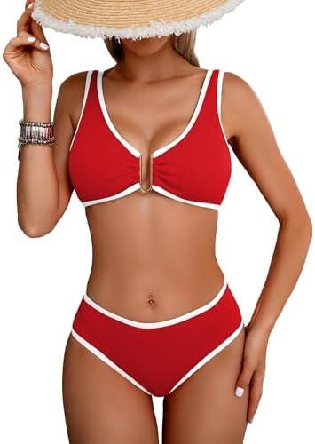swimall Women's Triangle Bikini Set Sexy Brazilian Sporty Two Piece Swimsuit Cute Bathing Suit,  Small, Red 