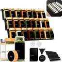 KIVY Drawer Spice Organizer + 24 Jars & 240 Labels - Seasoning Rack for Organization - Kitchen Drawer Insert for Spice Jars - Glass Seasoning Jars with Airtight Lids - Glass Spice Jars with Label (Bamboo Black)