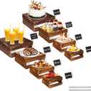 8 Pcs Buffet Risers with Mini Signs, Rustic Wood Cake Stands, Food Risers for Buffet Table, Dessert Display Stand, Wood Crates, Rustic Cake Stand for Party, Wedding, Birthday, Baby Shower, 4 Sizes