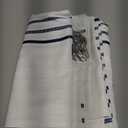 jinchan Extra Long Shower Curtain 84 Inch Length Navy Blue and White Modern Farmhouse Striped Waterproof Fabric Shower Curtains for Bathroom with 12 Hooks Machine Washable 70x84 Inches