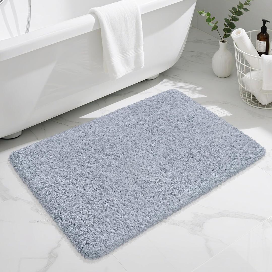 Bathroom Rugs Non Slip 36"x24", Absorbent Bath Mats Quick Dry, Shaggy Microfiber Bath Rugs, Extra Soft Plush, Machine Washable Bath Mats for Bathroom Floor, Tub and Shower, Blue Grey