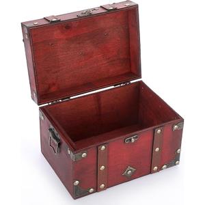 ELLDOO Vintage Treasure Chest, Pirate Keepsakes Box for Gifts, Wooden Storage Box Decorative for Jewelry Pearl Trinkets, Medium
