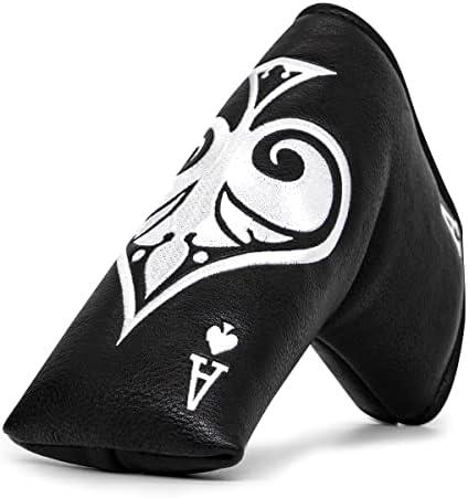 Black Golf Ace of Spade Golf Club Cover for Golf Clubs - Hybrid Headcover Golf Driver Headcover 3 Wood Head Cover (Rotatable 2 3 4 5 6 Ut Head Cover) Putter Headcover