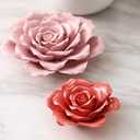 Rose Ceramic Flower Wall Dcor Artificial 3D Flower Wall Art for Living Room Home Hallway Bedroom Kitchen Farmhouse Bathroom Dining Room, White, 3.54 inch