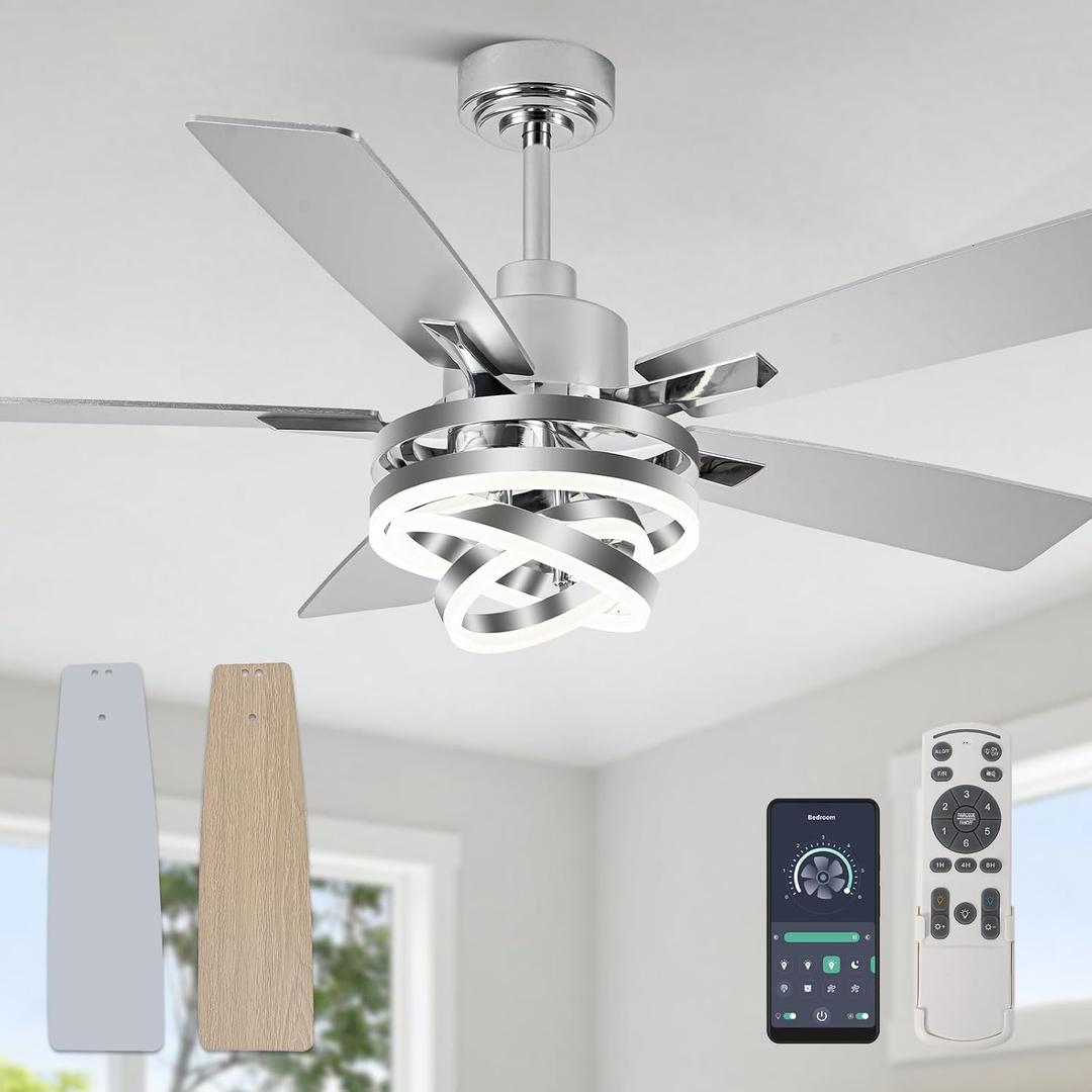 52" Ceiling Fan with Light Chandelier Fan Modern DC Motor Dimmable Led Fandelier Ceiling Fan with Light for Bedroom, Living Room