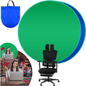 Collapsible Blue Green Screen Backdrop (56") Double Sided Webcam Portable Background for Green Screen Chair with Storage Bag 2 in 1 Pop up Backdrop for Live Streaming Video Meeting