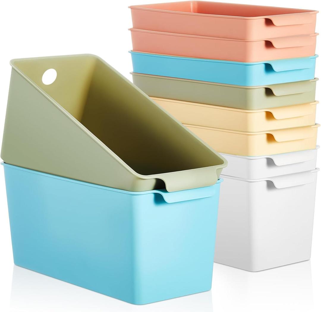 Mumufy 24 Pcs Book Bins for Easy Access Storage Basket Sturdy Book Storage Containers and Organization for Home Use, 11.2 x 5 x 5 Inch, 5 Colors