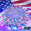 JMEXSUSS Red White and Blue Lights Clear Wire, 66 Ft 200 LED 4th of July Decorations String Lights Plug in, Christmas Light for Independence Day Celebration Party Memorial Day Patriotic Holidays Decor