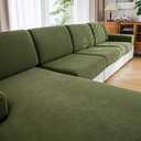 QIANMEW Couch Cushion Covers, Comfort Soft Magic Sofa Covers Washable Stretch Resistant Slipcovers for Sectional and L Shaped Seats Furniture Protectors for Pets (1PC Back Couch Cover, Green)