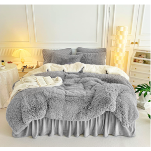 UOZZI BEDDING Gray Faux Fur Comforter Set Twin 3 Pieces - 1 Shaggy Comforter 68x86 and 2 Pillowcases, Ultra Soft and Easy Care Luxury Plush Super Warm Winter Shaggy Duvet Set