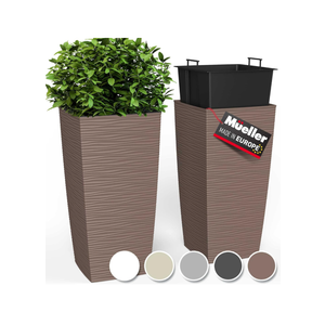 Mueller M-Resin Heavy Duty Tall Planter, Indoor/Outdoor Grande Plant, Tree, Flower Pot, 2-Piece Set, 18”, Modern Design, Built-in Drainage, Mocha