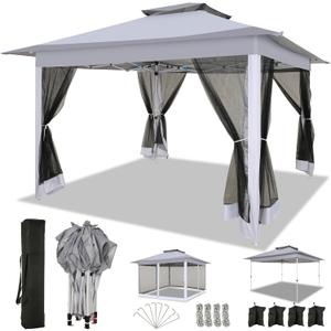 COBIZI 12x12 Pop up Gazebo on Clearance with Mosquito Netting,carpas para Patio Deals,Outdoor Canopy Tent with Portable Carrying Bag, Patio Gazebo for Garden Backyard, Lawn & Beach,Grey (12x12ft (Double Roof))