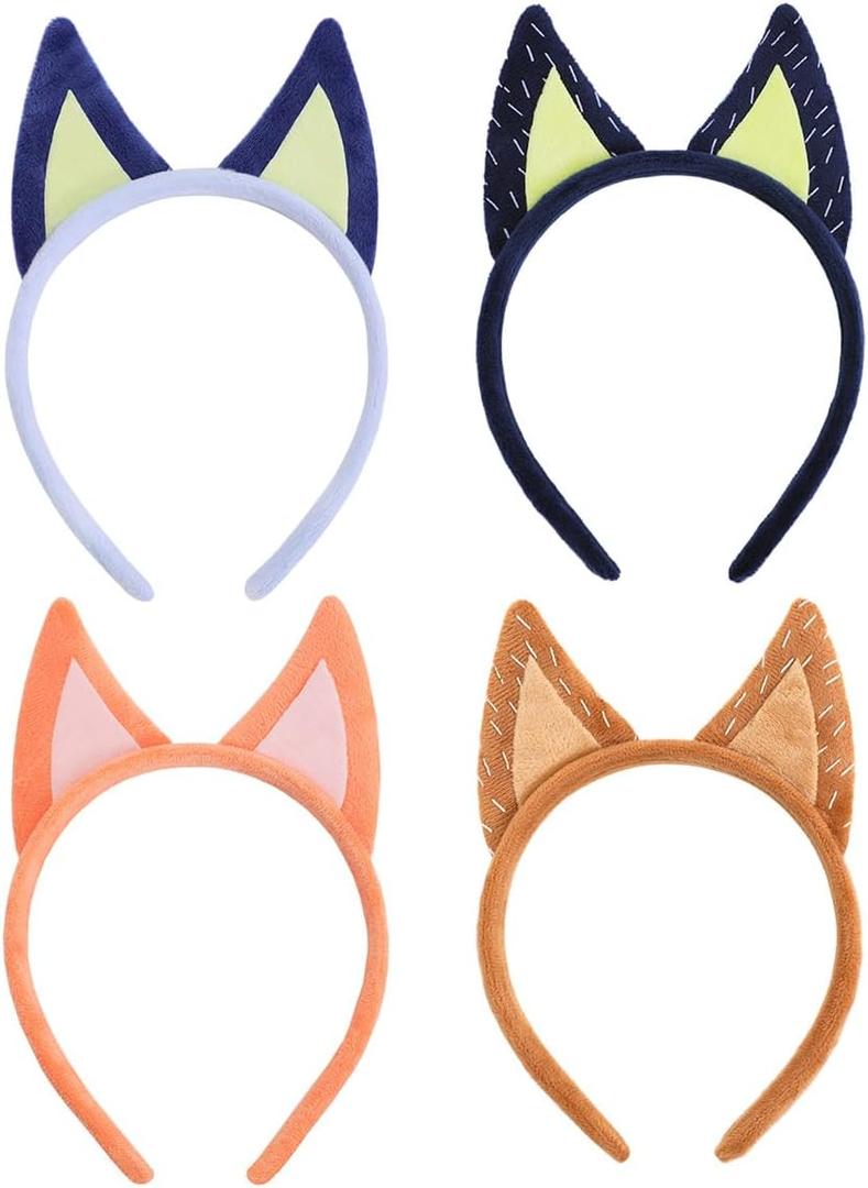 Jing xin 4 pcs Blue Family Party Supplies Plush Soft Dog Ears Headbands Costume for Halloween Play Day One Size Elastic Headband