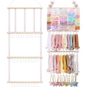 POVETIRE Headband Holder Hair Bows Organizer for Girls, Baby Headbands Hair Accessories Organizer Storage Wall Hanging Decor for Toddler Girls Room (Pink Ribbon)