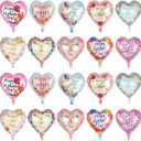 20 Pcs Happy Mother's Day Balloons, Mother's Day Foil Mylar Balloons, 18 Inch Heart Shaped Helium Balloons for Mothers Day Party Decorations