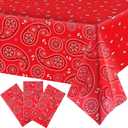 Western Party Tablecloth Paisley Table Cover Bandana Plastic Table Cloth Rectangle Floral Tablecloth for Western Cowboy Themed Party Decorations, 108 X 54 Inches (Red, 3 Pack)