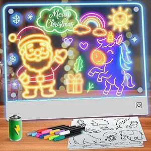 Led Drawing Board for Kids Rechargeable, Portable Doodle Glow LED Note Board with 7 Colors, Light Up Acrylic Dry Erase Lumi Board with Stand, Christmas & Birthday Gifts for Girls Boys