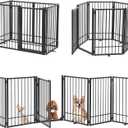 SMONTER Free Standing Dog Gate with Door Walk Through, 120'' Extra Wide Indoor Dog Fence, 31.5'' Height 6 Panels Foldable Metal Pet Puppy Gate for Stairs, Hallways, Doorway (Black)