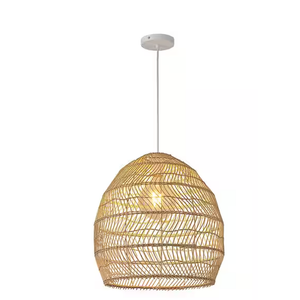 Nature Home 100-Watt 1-Light Wood Pendant Design Bamboo Cage Shape Mini Pendant Light 
