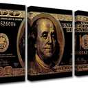 Tucocoo Gold 3 Pieces Inspirational Canvas Wall Art,Dollar Decoration for Office and Home Decor, Canvas Art Home Decor Wooden Framed Ready to Hang Posters and Prints - 42”X20”
